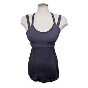 Lululemon Happy Strappy Tank Top Built In Bra Criss Cross Back Black Size 8
